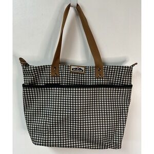 Kavu White/Black Houndstooth‎ Pattern Strap Tote Bag Market Bag 16x12"